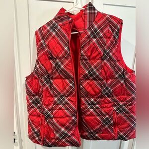 Red Plaid Quilted Puffer Vest